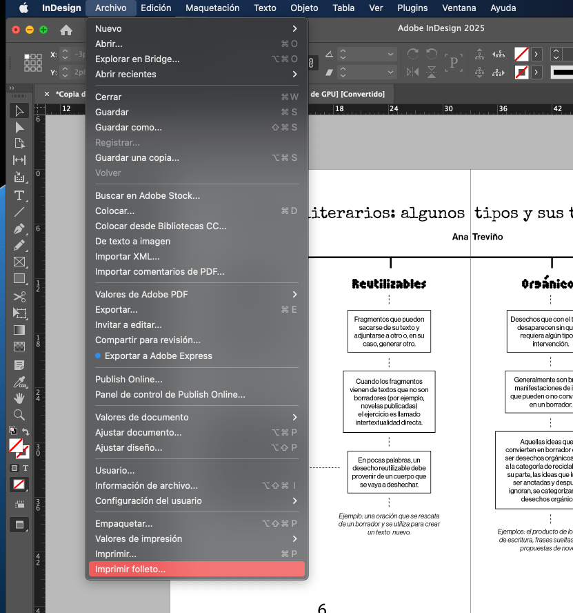 Compaginación de zines en InDesign